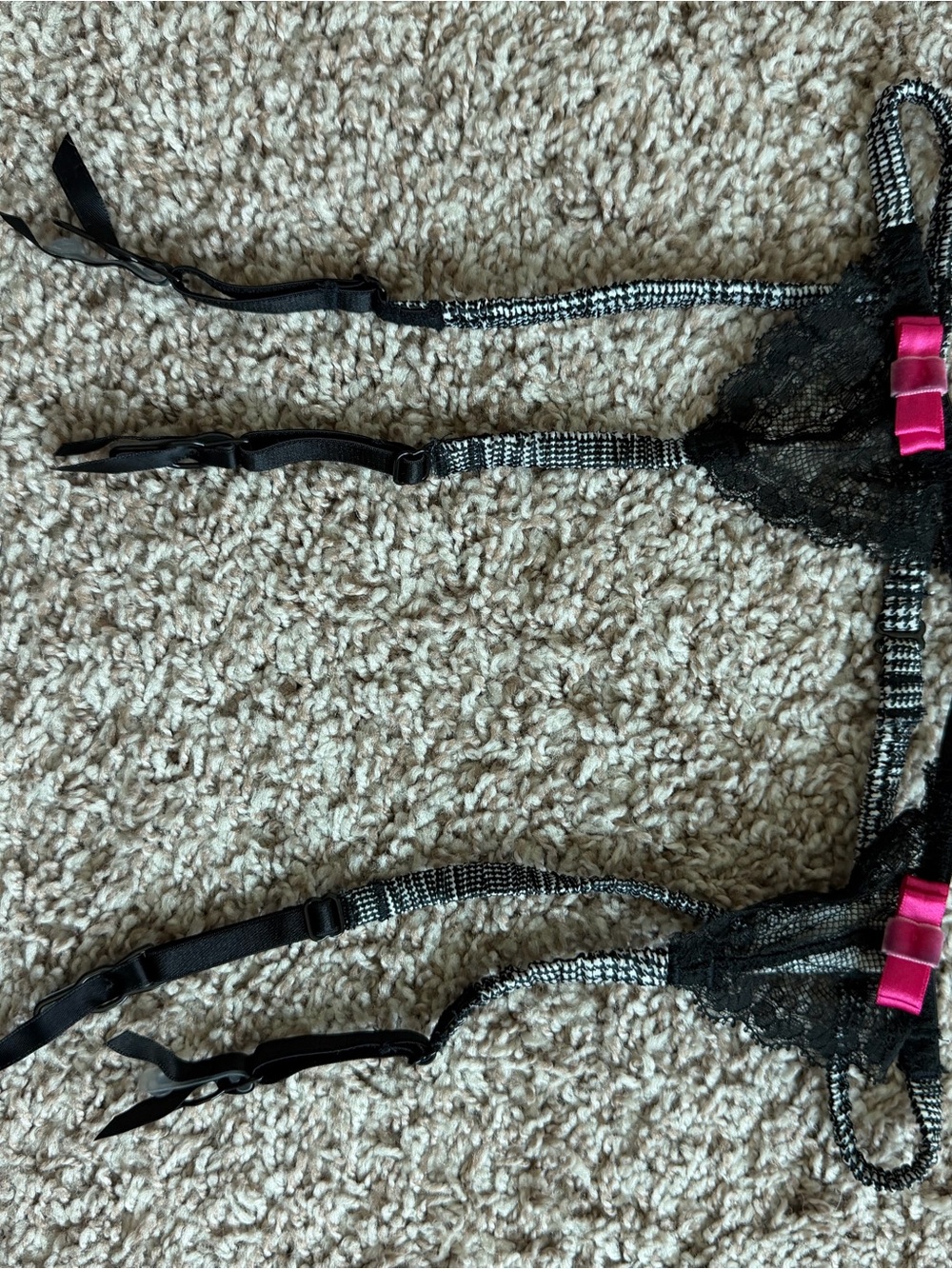 Victoria's Secret Black Lace & Pink Bow Garter Belt Lingerie
